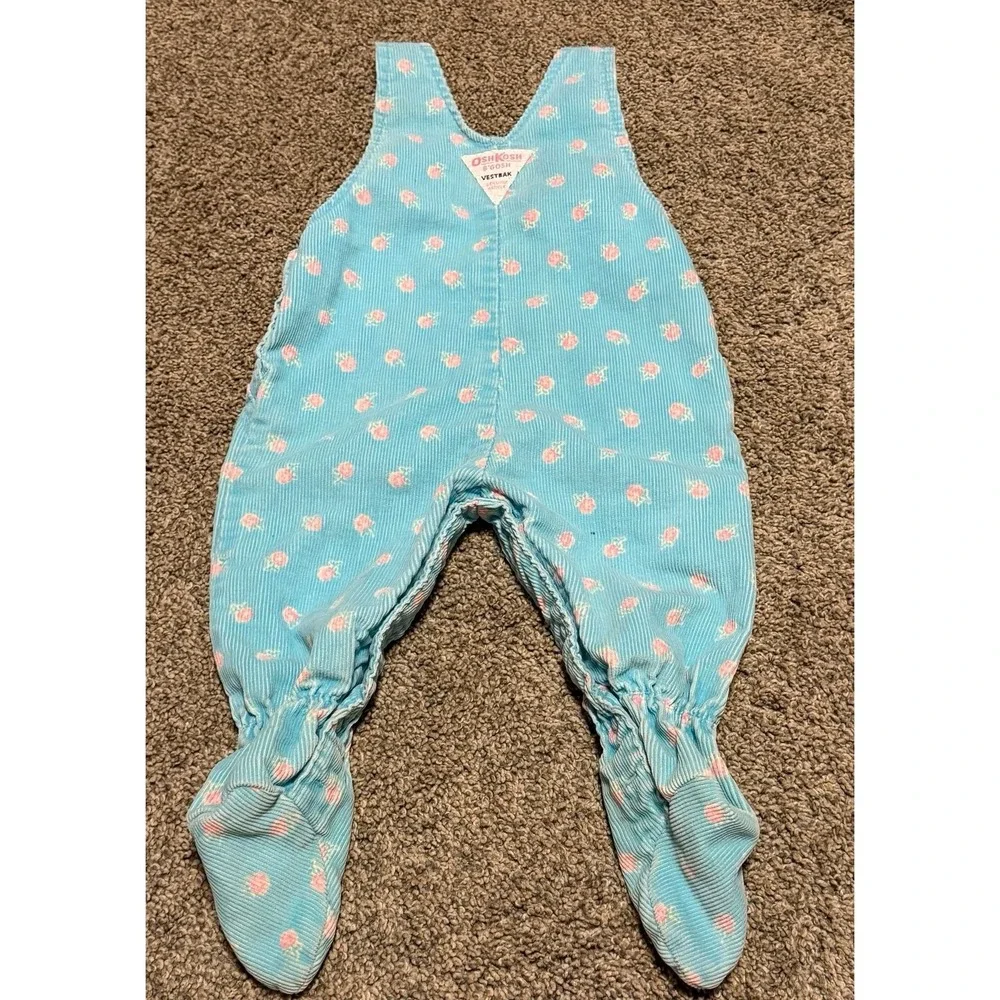 Vintage OshKosh‎ B'gosh Corduroy Overalls Pink Floral Baby Girls 6-9M